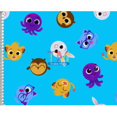 Tecido Oxford Estampa Digital - Bolofofos Giga - Fundo Azul