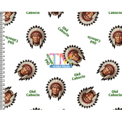 Tecido Oxford Estampa Digital - Caboclo - Okê caboclo - fundo branco Tecido Oxford Estampa Digital - Caboclo - Okê caboclo - fundo branco