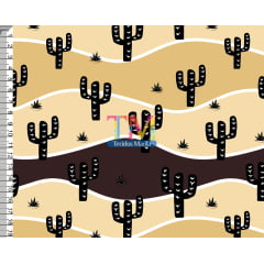 Tecido Oxford Estampa Digital - Cacto - Cordel - Marrom com bege