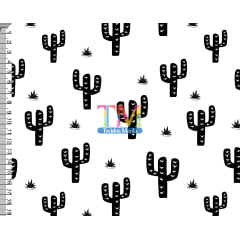 Tecido Oxford Estampa Digital -   Cacto - Nordeste - Fundo Branco