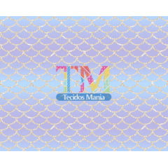 Tecido Oxford Estampa Digital - Cauda de Sereia - Glitter - Fundo Lilás com Azul