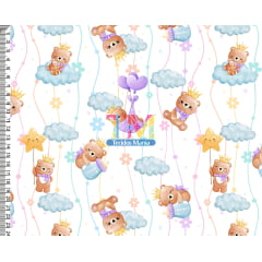 Tecido Oxford Estampa Digital - Chá Revelação - Ursinha - Menina- Fundo Flores