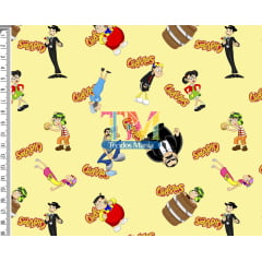 Tecido Oxford Estampa Digital - Chaves Em Desenho Animado - Fundo Amarelo Tecido Oxford Estampa Digital - Chaves Em Desenho Animado - Fundo Amarelo