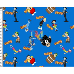 Tecido Oxford Estampa Digital - Chaves Em Desenho Animado - Fundo Azul