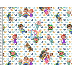 Tecido Oxford Estampa Digital - Cocomelon - Fundo Baleia