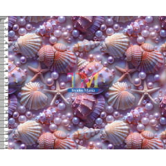 Tecido Oxford Estampa Digital - Conchas e Pérolas - Roxo - 3D