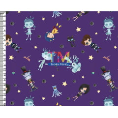 Tecido Oxford Estampa Digital - Coraline - Fundo Roxo Tecido Oxford Estampa Digital - Coraline - Fundo Roxo