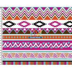 Tecido Oxford Estampa Digital - Étnico - Tribal - Rosa e laranja