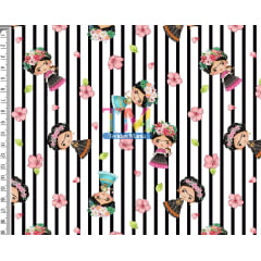 Tecido Oxford Estampa Digital - Frida Kahlo - Flores - Listrado Tecido Oxford Estampa Digital - Frida Kahlo - Flores - Listrado