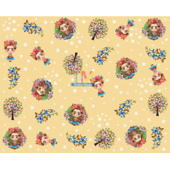 Tecido Oxford Estampa Digital - Frida Kahlo - Fundo Amarelo Tecido Oxford Estampa Digital - Frida Kahlo - Fundo Amarelo