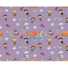 Tecido Oxford Estampa Digital - Friends - Aquarela - Fundo Lilás