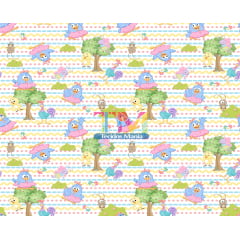 Tecido Oxford Estampa Digital - Galinha Pintadinha - Fundo Bolinhas