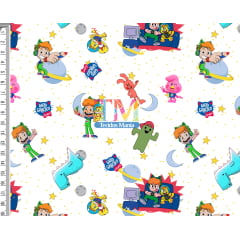 Tecido Oxford Estampa Digital - Gato Galactico - Estrelas - Fundo Branco