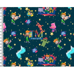 Tecido Oxford Estampa Digital - Gato Galactico - Estrelas - Fundo Petróleo Tecido Oxford Estampa Digital - Gato Galactico - Estrelas - Fundo Petróleo