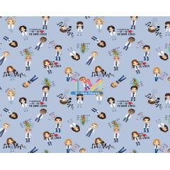 Tecido Oxford Estampa Digital - Grey´s Anatomy - Aquarela - Fundo Azul Tecido Oxford Estampa Digital - Grey´s Anatomy - Aquarela - Fundo Azul