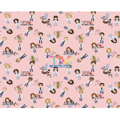 Tecido Oxford Estampa Digital - Grey´s Anatomy - Aquarela - Fundo Rosa