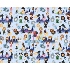 Tecido Oxford Estampa Digital - Harry Potter Hogwarts - Fundo Azul Tecido Oxford Estampa Digital - Harry Potter Hogwarts - Fundo Azul