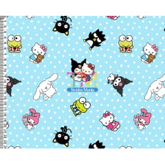 Tecido Oxford Estampa Digital - Hello Kitty - Amigos - Poá Azul