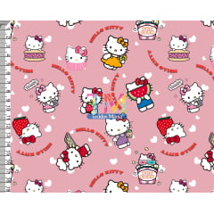 Tecido Oxford Estampa Digital - Hello Kitty - Cozinheira - Fundo Rosa