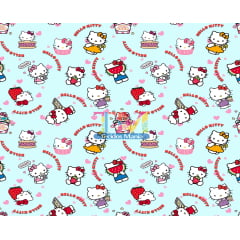 Tecido Oxford Estampa Digital - Hello Kitty - Cozinheira - Fundo Tiffany Tecido Oxford Estampa Digital - Hello Kitty - Cozinheira - Fundo Tiffany