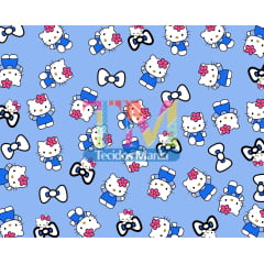 Tecido Oxford Estampa Digital - Hello Kitty - Fundo Azul
