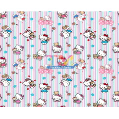 Tecido Oxford Estampa Digital - Hello Kitty - Fundo Listrado