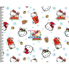 Tecido Oxford Estampa Digital - Hello Kitty Natal - Fundo Branco