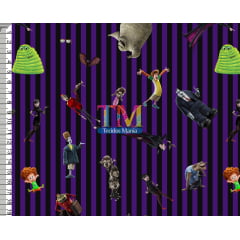 Tecido Oxford Estampa Digital - Hotel Transilvânia - Fundo Listrado