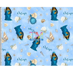 Tecido Oxford Estampa Digital - Iemanjá - Elementos odoya - fundo azul Tecido Oxford Estampa Digital - Iemanjá - Elementos odoya - fundo azul
