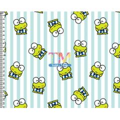 Tecido Oxford Estampa Digital - Keroppi - Fundo Listras