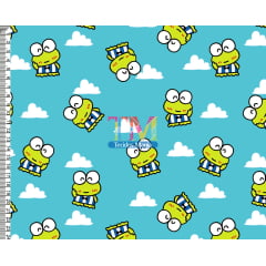 Tecido Oxford Estampa Digital - Keroppi - Fundo Nuvens