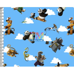 Tecido Oxford Estampa Digital - Kung Fu Panda - Nuvem - Fundo Azul