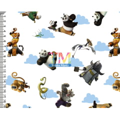 Tecido Oxford Estampa Digital - Kung Fu Panda - Nuvem - Fundo Branco