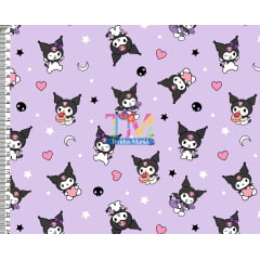 Tecido Oxford Estampa Digital - Kuromi - Fundo Lilás