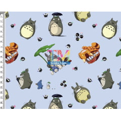 Tecido Oxford Estampa Digital - Meu Amigo Totoro - Fundo Azul
