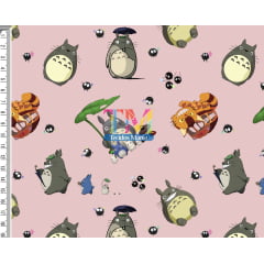 Tecido Oxford Estampa Digital - Meu Amigo Totoro - Fundo Rosa