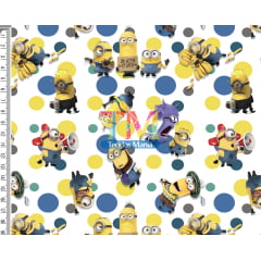 Tecido Oxford Estampa Digital - Minions - Fundo Bolas Coloridas