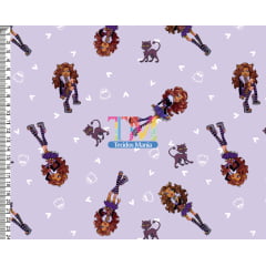 Tecido Oxford Estampa Digital - Monster High - Clawdeen Wolf - fundo Lilás