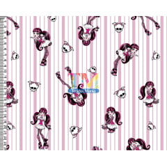 Tecido Oxford Estampa Digital - Monster High - Draculaura - listras rosa com branco