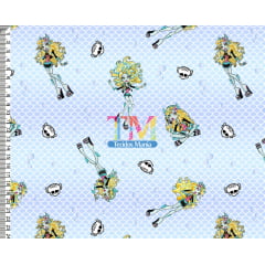 Tecido Oxford Estampa Digital - Monster High - lagoona blue - Fundo azul bebe