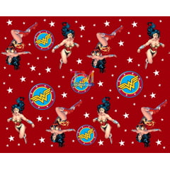 Tecido Oxford Estampa Digital - Mulher Maravilha - Fundo Bordo