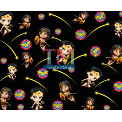 Tecido Oxford Estampa Digital - Mulher maravilha Funko - Fundo Preto