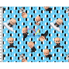 Tecido Oxford Estampa Digital - O Poderoso Chefinho - Faces - Fundo Azul