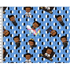 Tecido Oxford Estampa Digital - O Poderoso Chefinho - Negro Afro - Fundo Azul