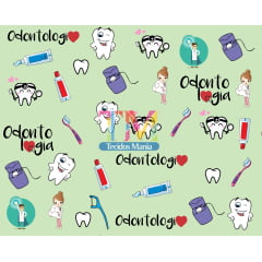 Tecido Oxford Estampa Digital - Odontologia - Fundo Verde
