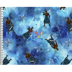 Tecido Oxford Estampa Digital - Ogum - espada - fundo azul marinho Tecido Oxford Estampa Digital - Ogum - espada - fundo azul marinho