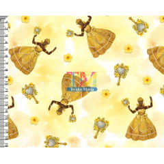 Tecido Oxford Estampa Digital - Oxum - Espelho - Fundo Amarelo Tecido Oxford Estampa Digital - Oxum - Espelho - Fundo Amarelo