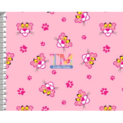 Tecido Oxford Estampa Digital - Pantera cor de rosa - Patinhas - fundo rosa