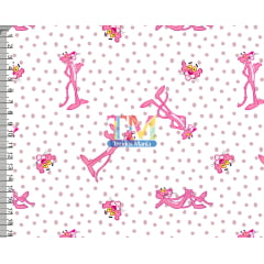 Tecido Oxford Estampa Digital - Pantera cor de rosa - Poá - Fundo Branco
