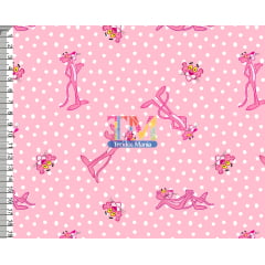 Tecido Oxford Estampa Digital - Pantera cor de rosa - Poá - Fundo rosa